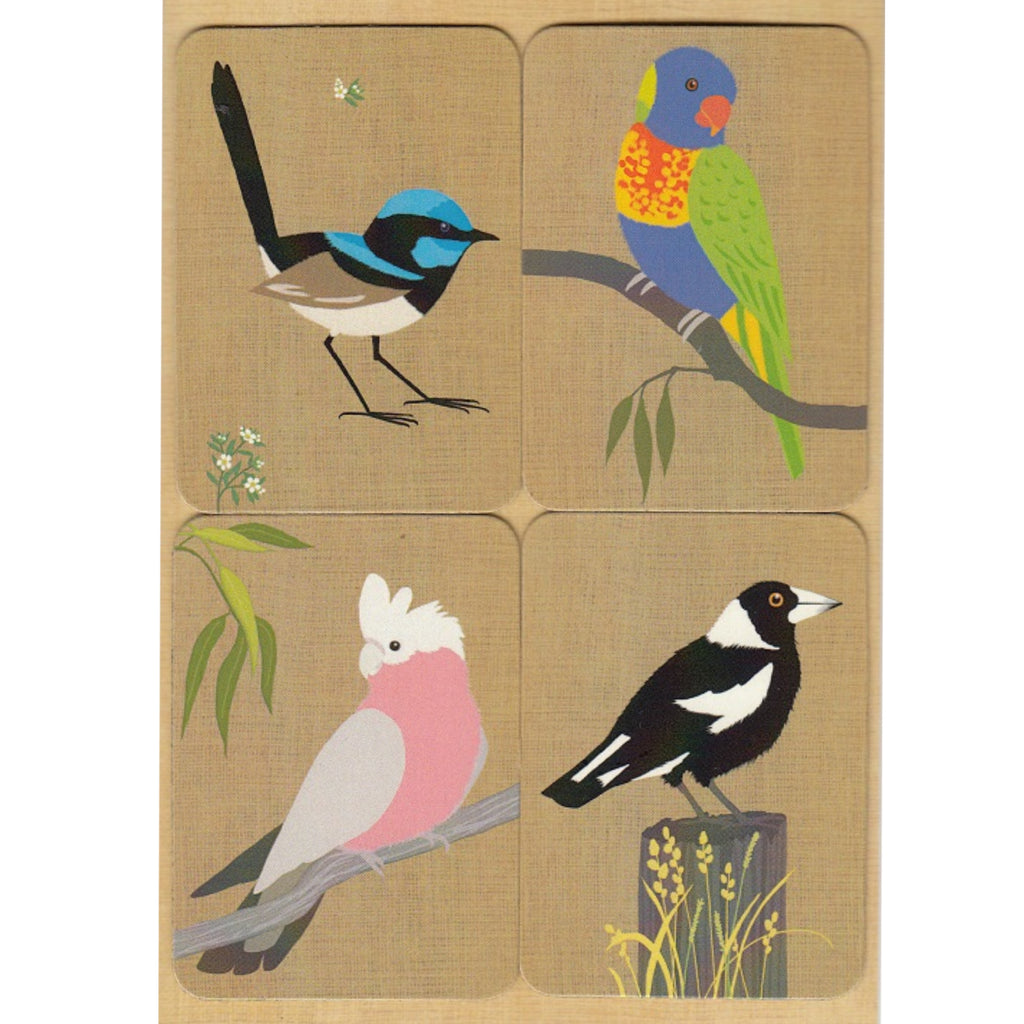 FRIDGE MAGNET - 4 x MAGNETS, GREETING CARD, ENVELOPE - MADE IN AUSTRALIA - AUSTRALIA BIRDS - FLEXI - SOUVENIR, GIFT