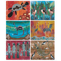 6 COASTERS - MADE IN AUSTRALIA - WATERPROOF - ABORIGINAL ANIMALS & BIRDS - SOUVENIR, GIFT