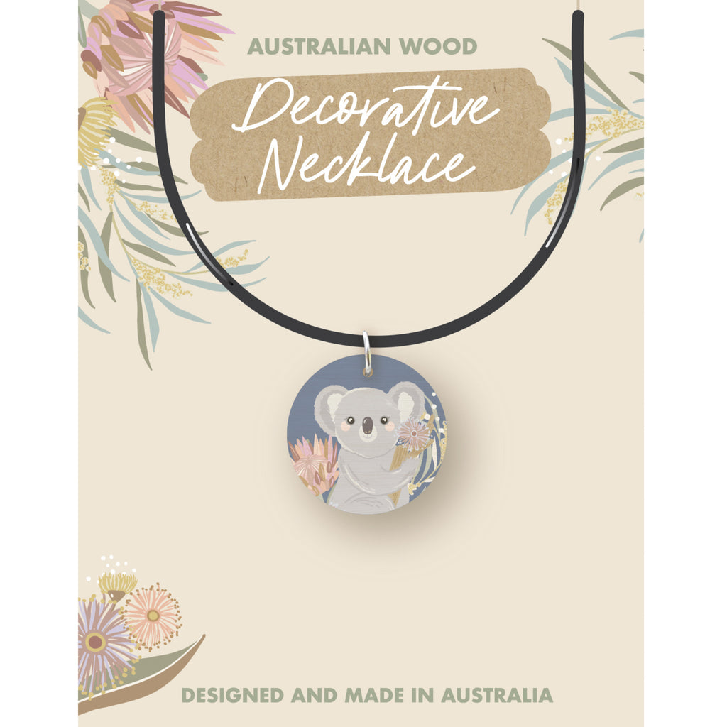 NECKLACE - MADE IN AUSTRALIA - KOALA - AUSTRALIAN ANIMAL - PENDANT, LEATHER, WOOD - SOUVENIR, GIFT