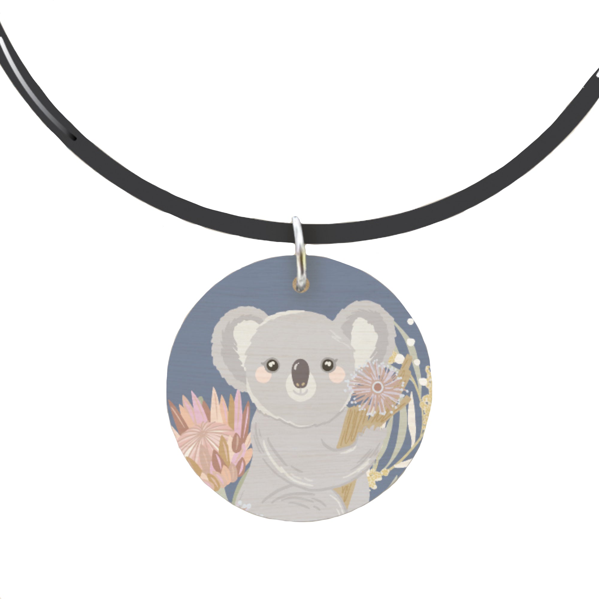 NECKLACE - MADE IN AUSTRALIA - KOALA - AUSTRALIAN ANIMAL - PENDANT, LEATHER, WOOD - SOUVENIR, GIFT