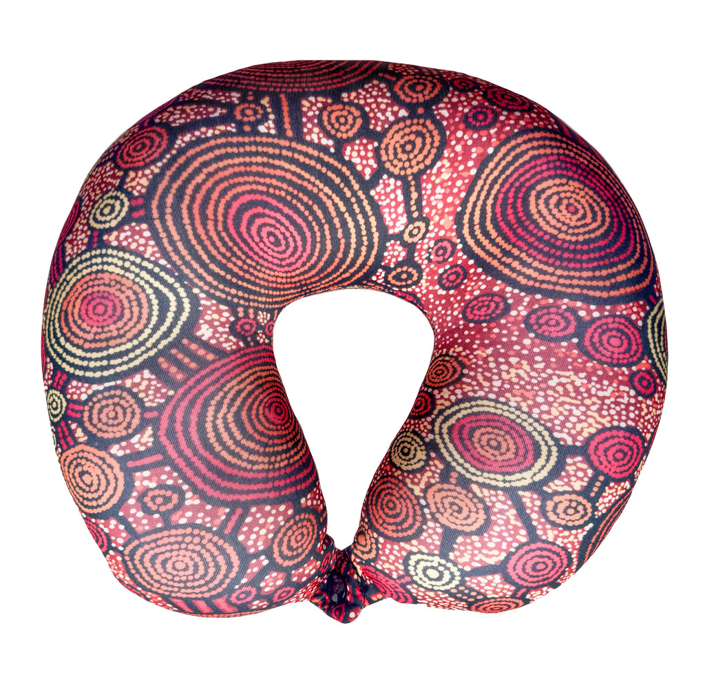 TRAVEL PILLOW, NECK PILLOW - ABORIGINAL ART - TEDDY GIBSON - AUSTRALIA, INDIGENOUS, SOUVENIR, GIFT