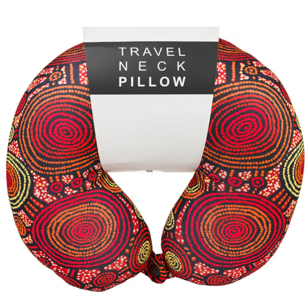 TRAVEL PILLOW, NECK PILLOW - ABORIGINAL ART - TEDDY GIBSON - AUSTRALIA, INDIGENOUS, SOUVENIR, GIFT