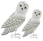 OWL FIGURINE x 2 - SNOWY OWLS, 27cmH, 23cmH - STANDING ORNAMENT - AUSTRALIA, SOUVENIR, GIFT, BIRD