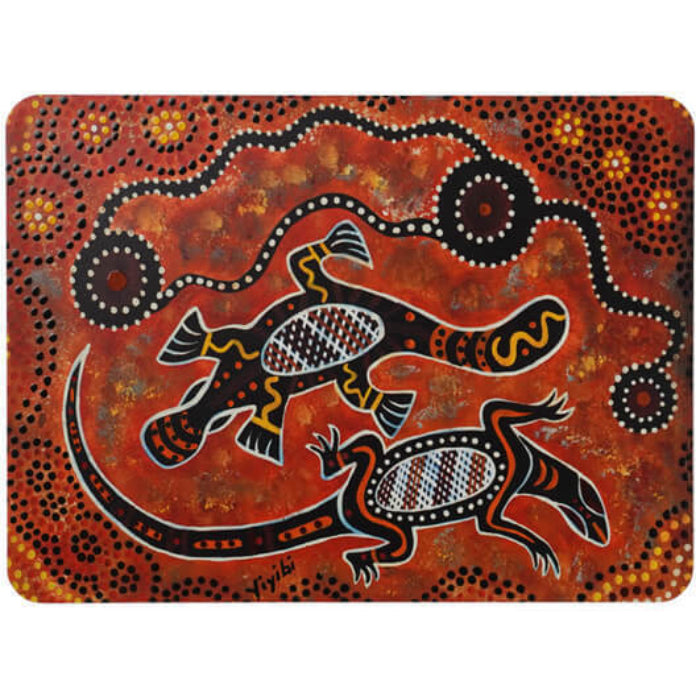 6 PLACEMATS + 6 COASTERS - MADE IN AUSTRALIA - CORK - ART PRINTS BROWN - ABORIGINAL, INDIGENOUS, SOUVENIR, GIFT