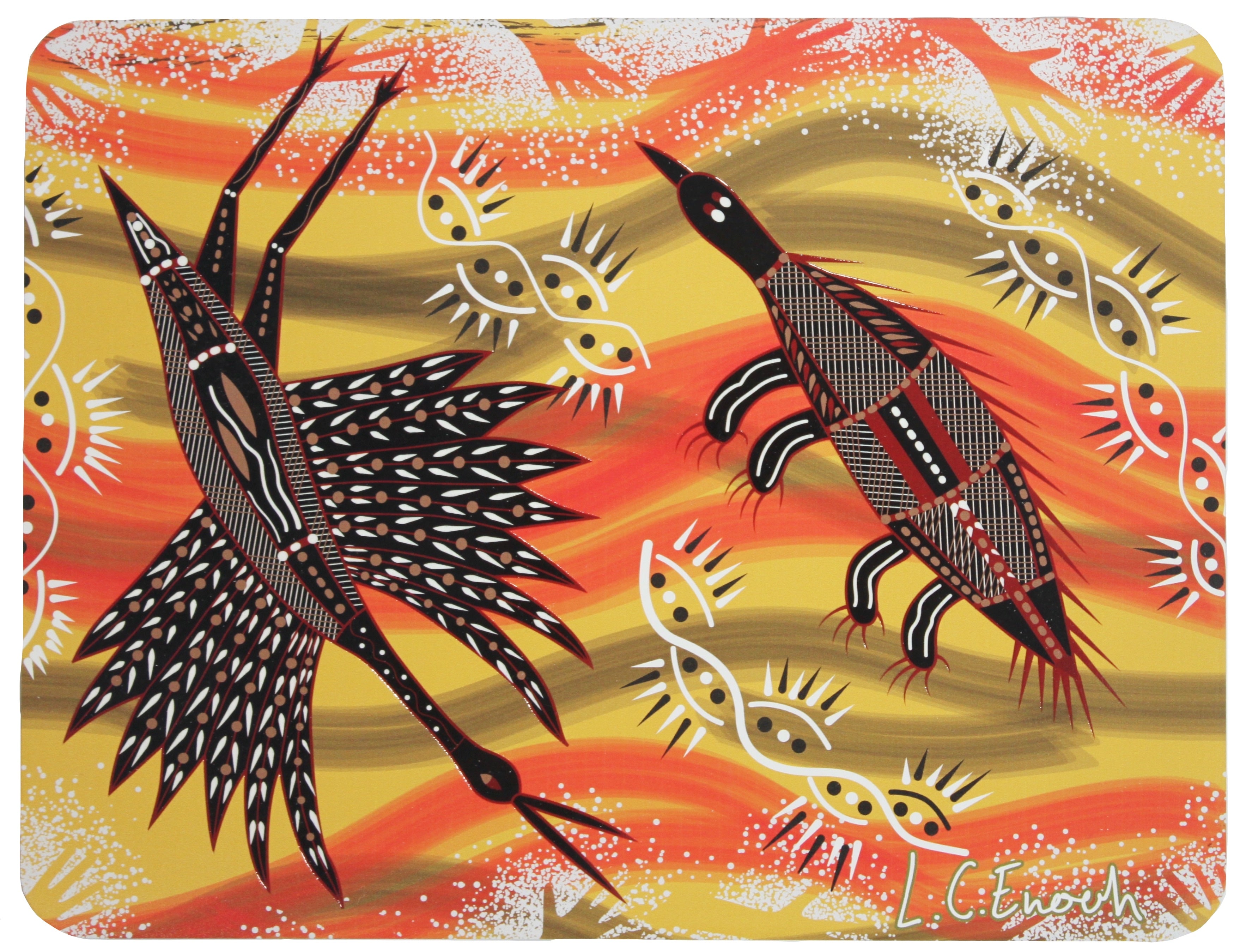 6 PLACEMATS + 6 COASTERS - MADE IN AUSTRALIA - CORK - ANIMALS, BIRDS, FISH - ABORIGINAL, INDIGENOUS, SOIVENIR, GIFT