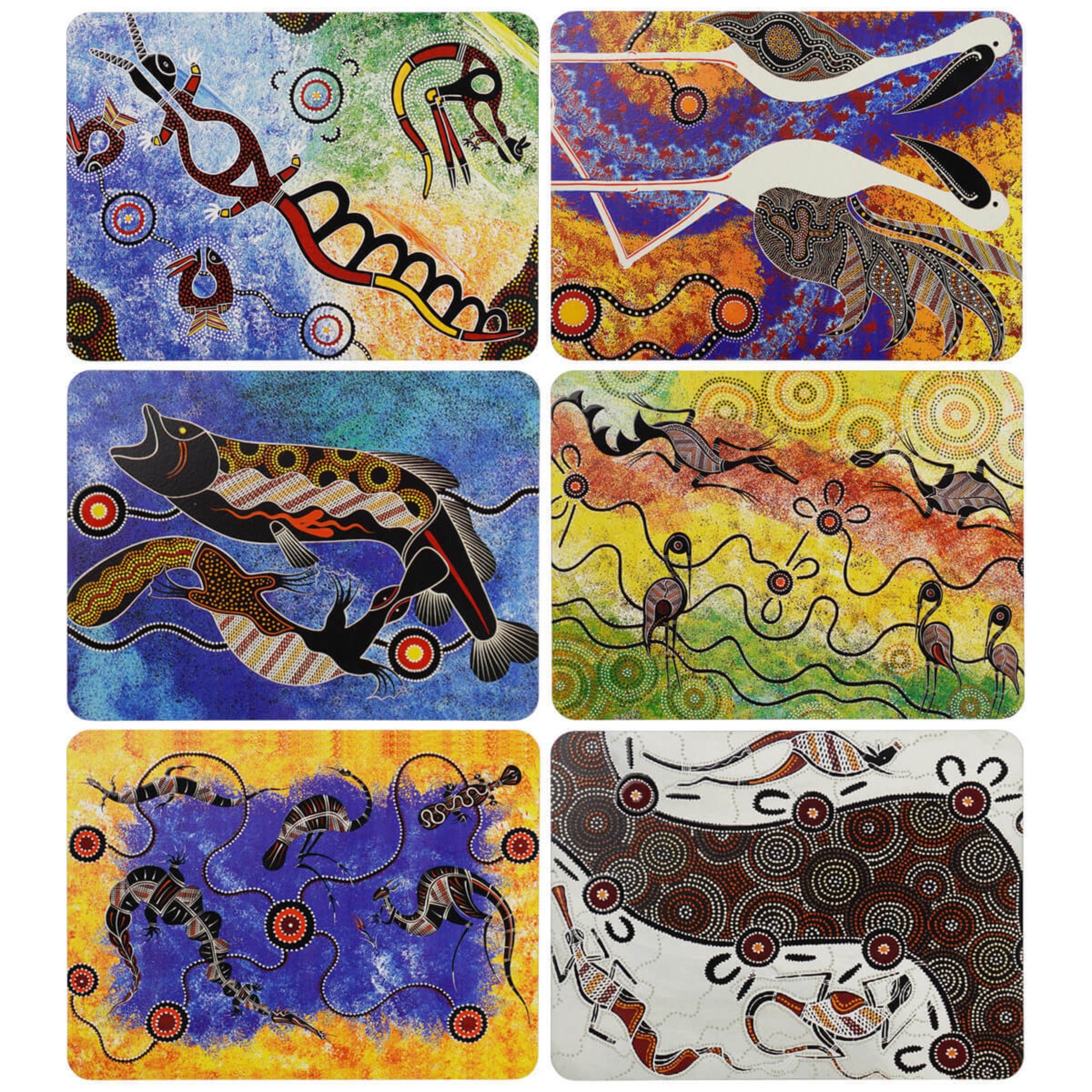 6 PLACEMATS + 6 COASTERS - MADE IN AUSTRALIA - CORK - DREAMTIME - ABORIGINAL, INDIGENOUS, SOUVENIR, GIFT