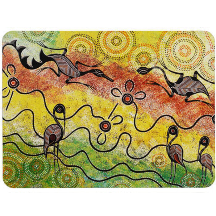 6 PLACEMATS + 6 COASTERS - MADE IN AUSTRALIA - CORK - DREAMTIME - ABORIGINAL, INDIGENOUS, SOUVENIR, GIFT