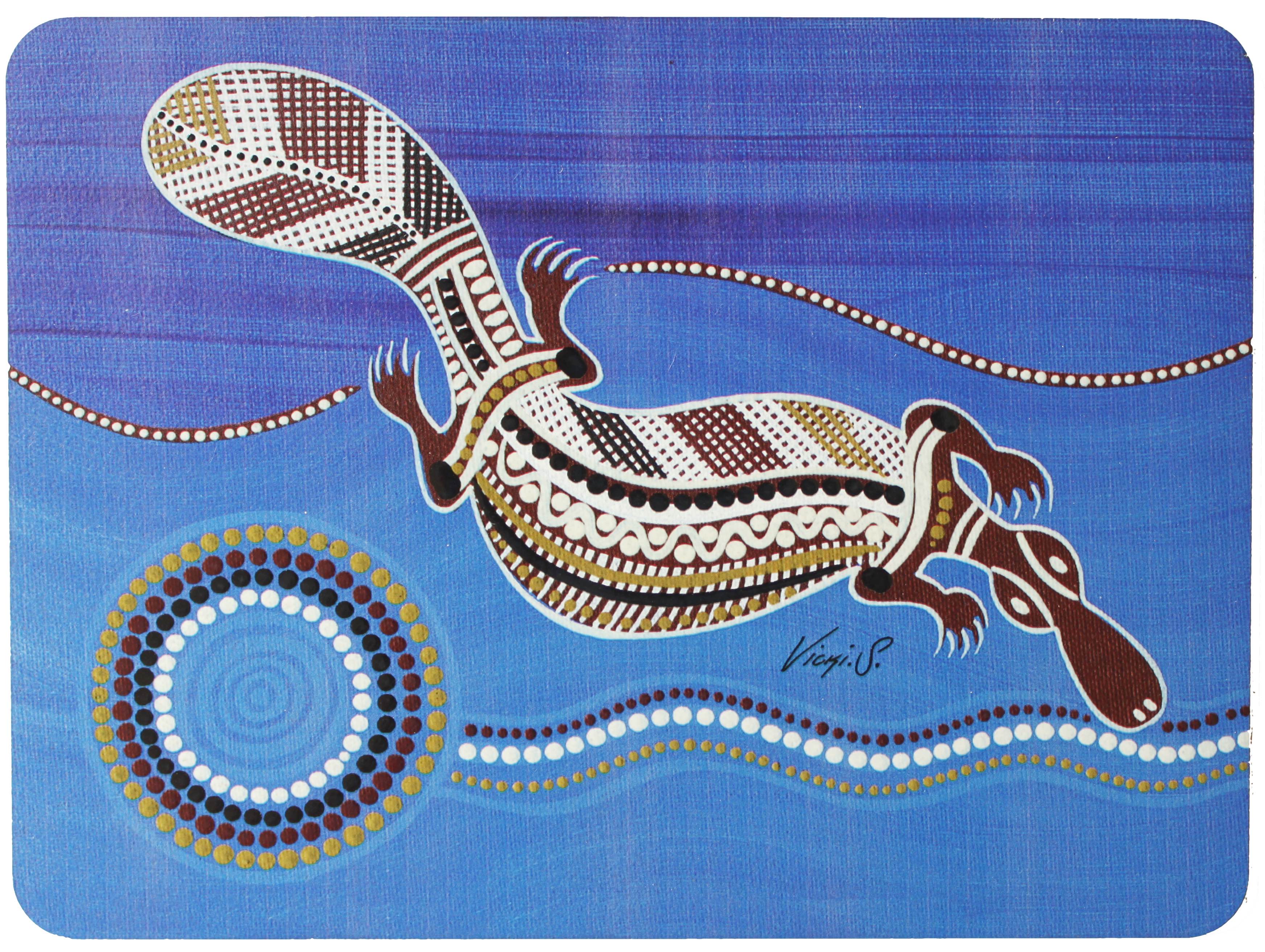 6 PLACEMATS + 6 COASTERS - MADE IN AUSTRALIA - CORK - ANIMALS FROM THE WETLANDS - ABORIGINAL, INDIGENOUS, SOIVENIR, GIFT
