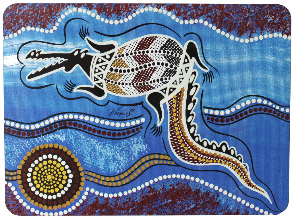 6 PLACEMATS + 6 COASTERS - MADE IN AUSTRALIA - CORK - ANIMALS FROM THE WETLANDS - ABORIGINAL, INDIGENOUS, SOIVENIR, GIFT