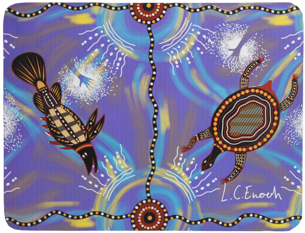 6 PLACEMATS + 6 COASTERS - MADE IN AUSTRALIA - CORK - ANIMALS, BIRDS, FISH - ABORIGINAL, INDIGENOUS, SOIVENIR, GIFT