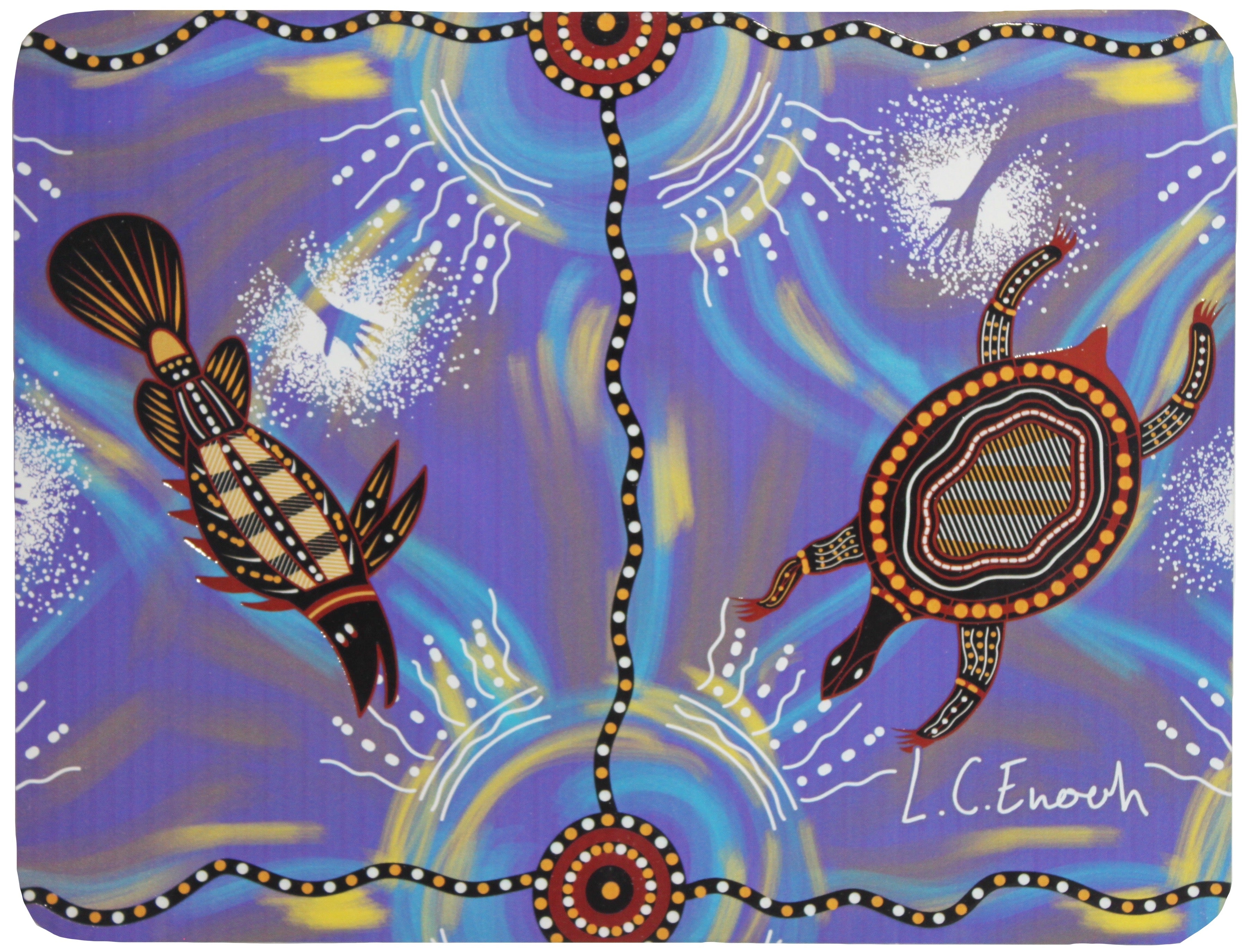 6 PLACEMATS + 6 COASTERS - MADE IN AUSTRALIA - CORK - ANIMALS, BIRDS, FISH - ABORIGINAL, INDIGENOUS, SOIVENIR, GIFT