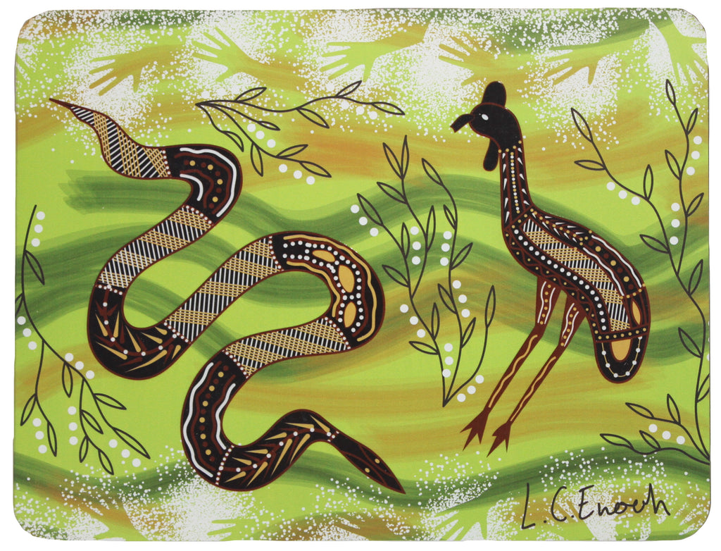 6 PLACEMATS + 6 COASTERS - MADE IN AUSTRALIA - CORK - ANIMALS, BIRDS, FISH - ABORIGINAL, INDIGENOUS, SOIVENIR, GIFT