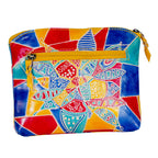 LADIES COSMETIC BAG, MAKEUP BAG, PURSE - ABORIGINAL ART - LEATHER - CONNECTING WITH LAND - AUSTRALIA, INDIGENOUS, SOUVENIR, GIFT