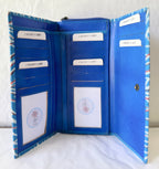LADIES PURSE, WALLET - LEATHER - ABORIGINAL ART - FAMILY CONNECTIONS, BLUE - AUSTRALIA, INDIGENOUS, SOUVENIR, GIFT