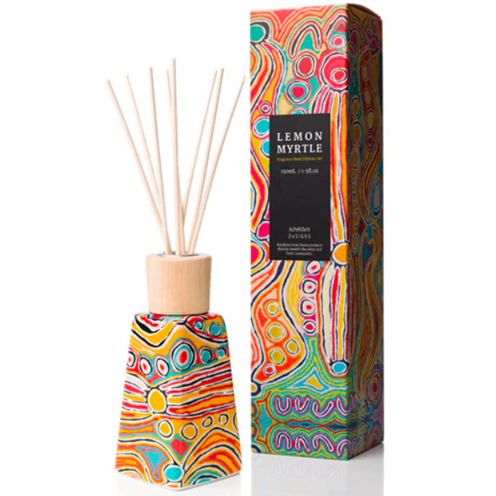 REED DIFFUSER, CERAMIC - ABORIGINAL ART - LEMON MYRTLE - JUDY WATSON - AUSTRALIA, INDIGENOUS, SOUVENIR, GIFT