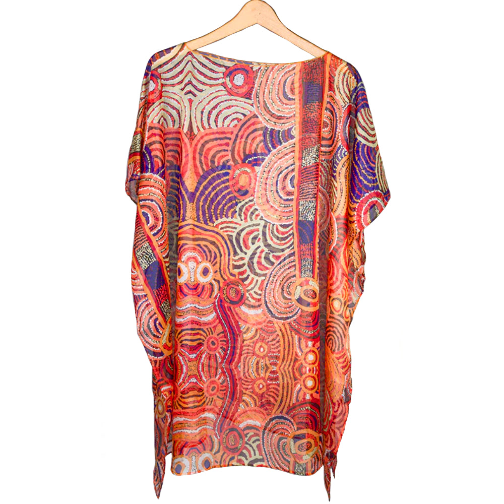 BEACH TOP, RESORT WEAR - ABORIGINAL ART - ONE SIZE - SHEER, LIGHTWEIGHT - NORA DAVIDSON - AUSTRALIA, INDIGENOUS, SOUVENIR, GIFT
