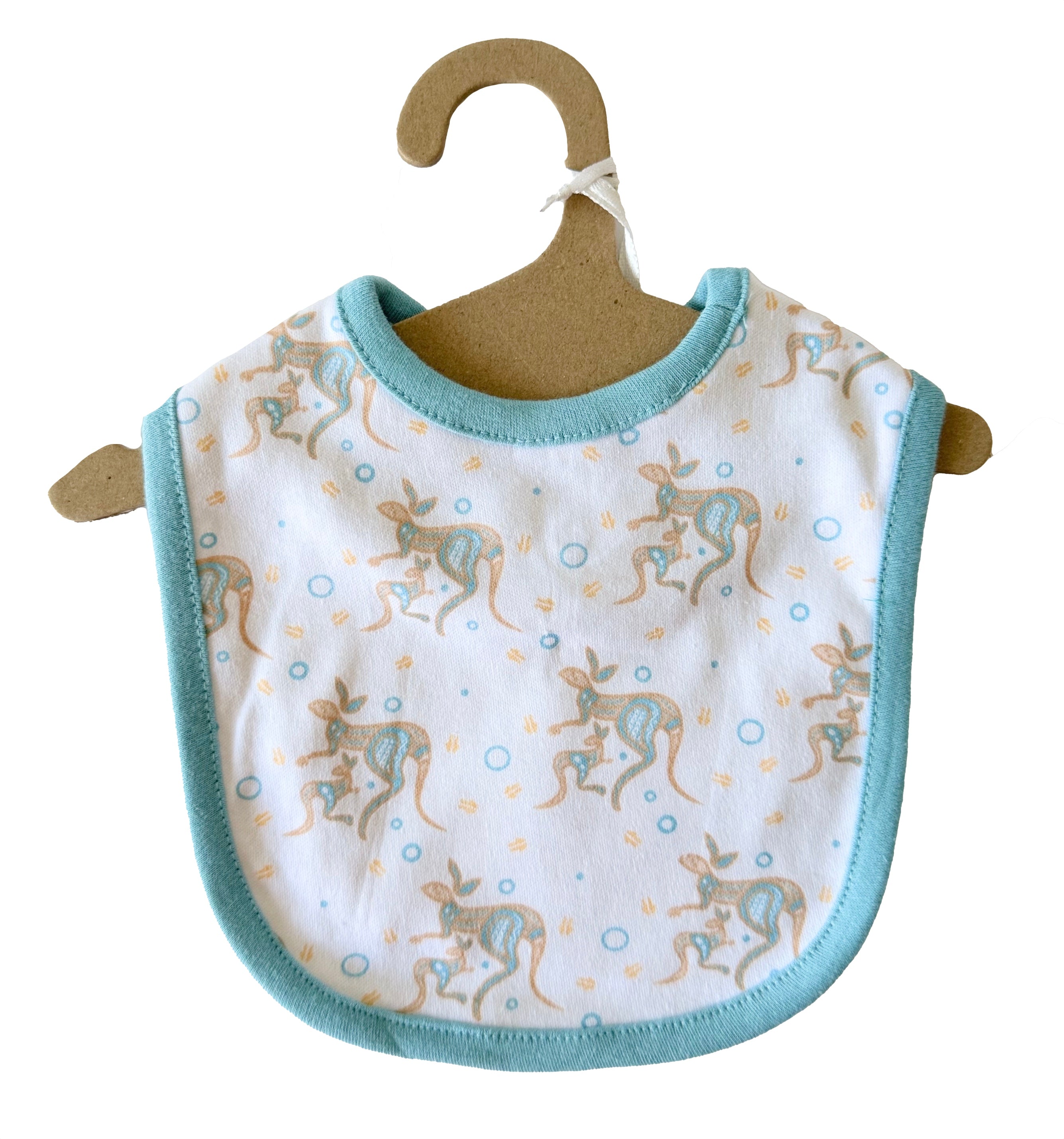 BABY ROMPER + BIB - ABORIGINAL ART - KANGAROO - BLUE, AQUA - 3-6 MONTHS -  AUSTRALIA, INDIGENOUS, SOUVENIR, GIFT