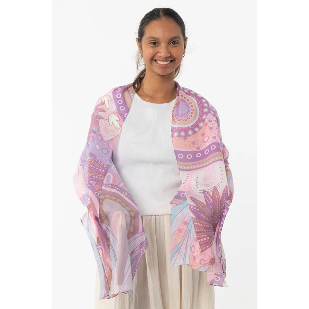 LADIES SCARF - ABORIGINAL ART - LIGHTWEIGHT - A BRIGHT FUTURE - AUSTRALIA, INDIGENOUS, SOUVENIR, GIFT