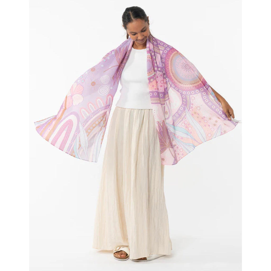 LADIES SCARF - ABORIGINAL ART - LIGHTWEIGHT - A BRIGHT FUTURE - AUSTRALIA, INDIGENOUS, SOUVENIR, GIFT