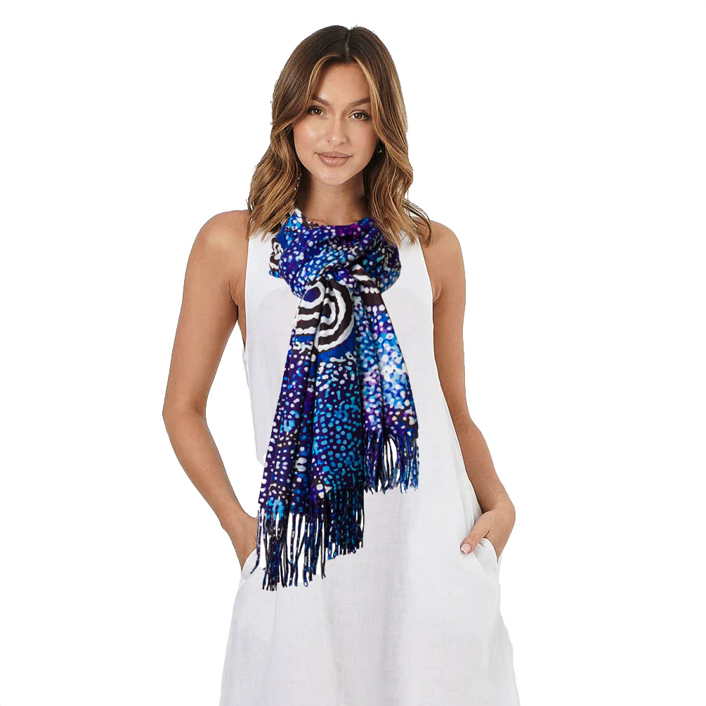 LADIES SCARF - ABORIGINAL ART - WINTER, WARM - ALMA GRANITES - AUSTRALIA, INDIGENOUS, SOUVENIR, GIFT