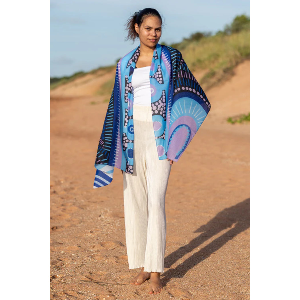 LADIES SCARF - ABORIGINAL ART - LIGHTWEIGHT - FUTURE DREAMING - AUSTRALIA, INDIGENOUS, SOUVENIR, GIFT