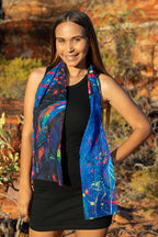 LADIES SCARF - ABORIGINAL ART - LIGHTWEIGHT - GREEN SEA TURTLE DREAMING - AUSTRALIA, INDIGENOUS, SOUVENIR, GIFT