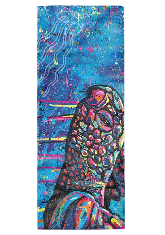 LADIES SCARF - ABORIGINAL ART - LIGHTWEIGHT - GREEN SEA TURTLE DREAMING - AUSTRALIA, INDIGENOUS, SOUVENIR, GIFT