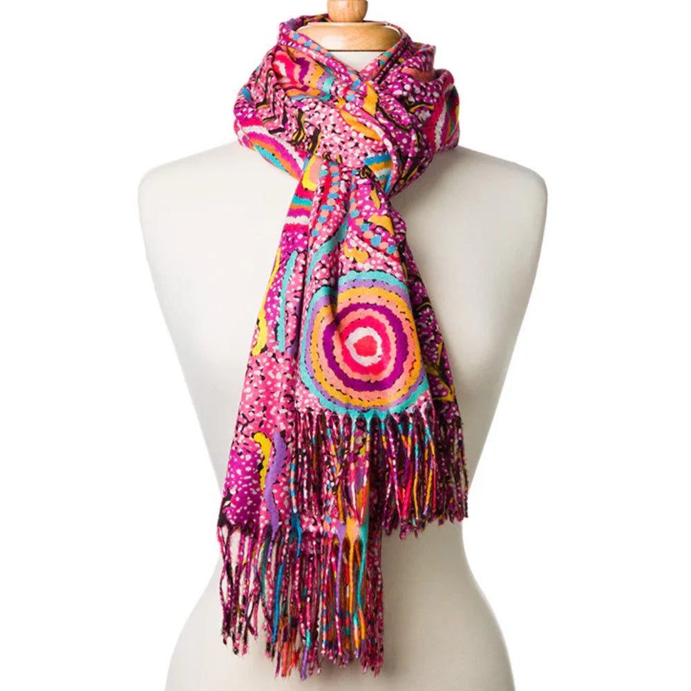 LADIES SCARF - ABORIGINAL ART - WINTER, WARM - JEANIE ROSS - AUSTRALIA, INDIGENOUS, SOUVENIR, GIFT
