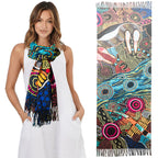 LADIES SCARF - ABORIGINAL ART - WINTER, WARM - JUSTIN BUTLER - AUSTRALIA, INDIGENOUS, SOUVENIR, GIFT
