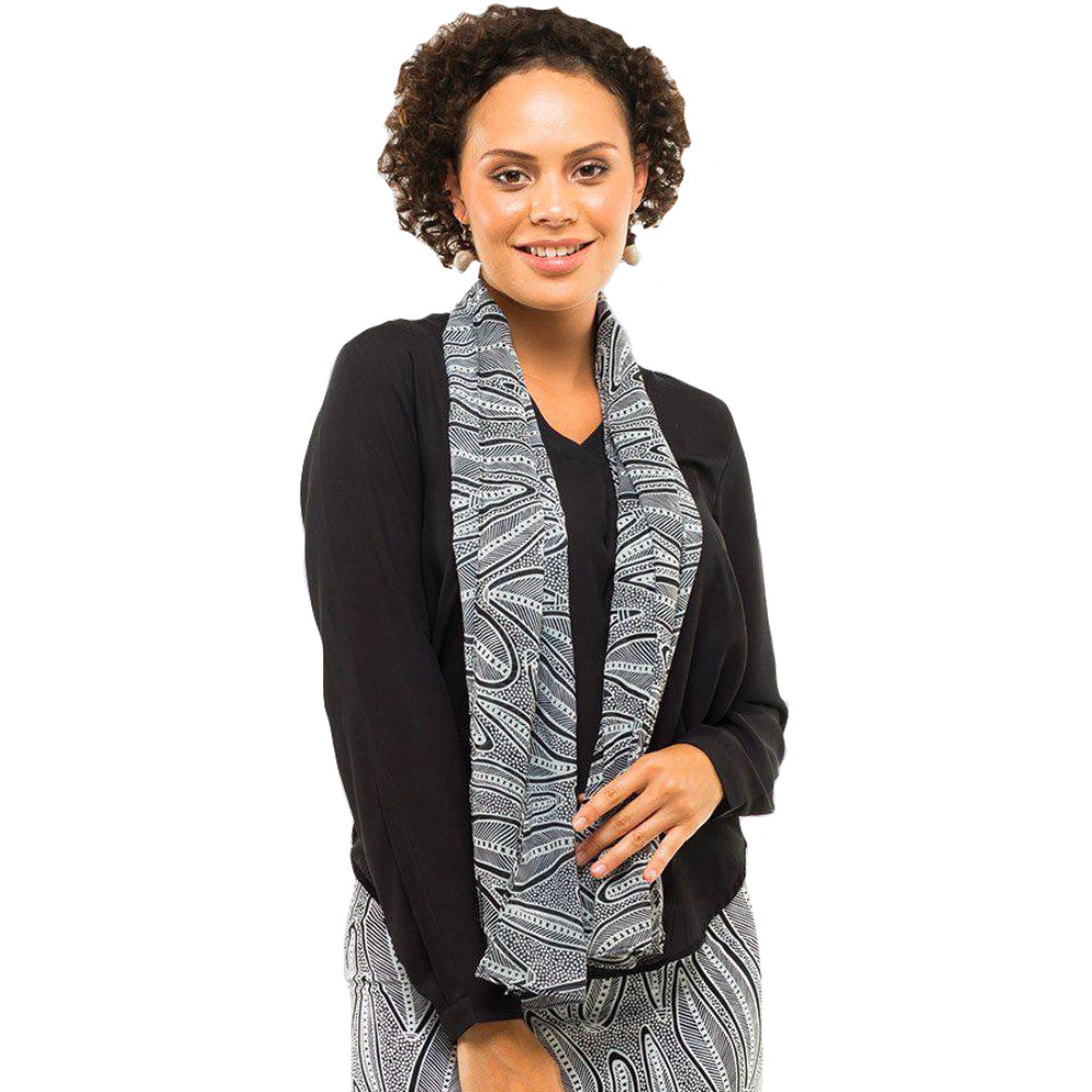 LADIES SCARF - ABORIGINAL ART - LIGHTWEIGHT - LANDSCAPE - AUSTRALIA, INDIGENOUS, SOUVENIR, GIFT