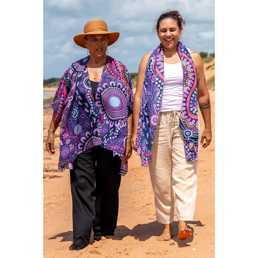 LADIES SCARF - ABORIGINAL ART - LIGHTWEIGHT - MURU TO OUR BIRIWAL - AUSTRALIA, INDIGENOUS, SOUVENIR, GIFT
