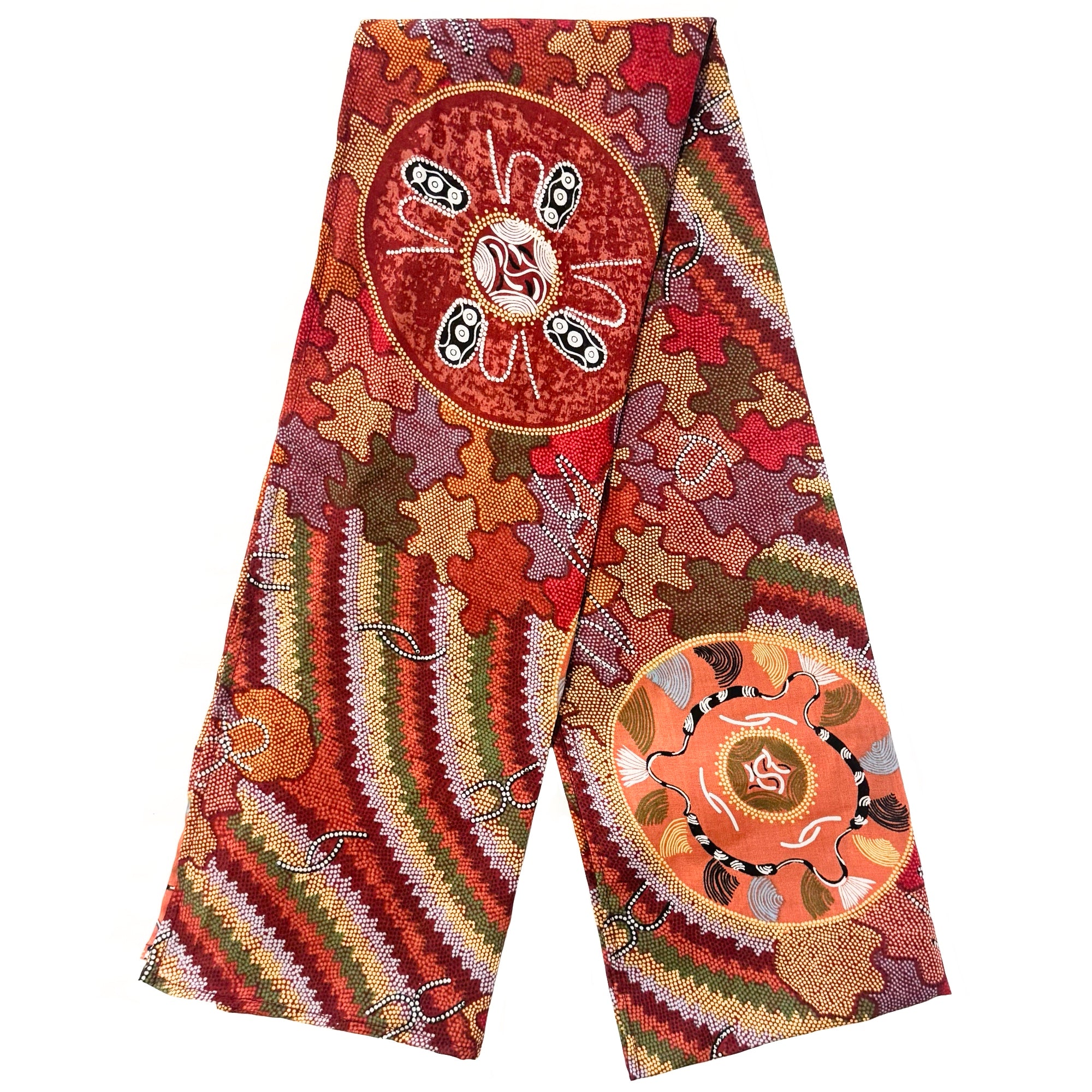 LADIES SCARF - ABORIGINAL ART - MADE IN AUSTRALIA - 100% COTTON CHIFFON - WOMEN'S CORROBOREE - INDIGENOUS, SOUVENIR, GIFT