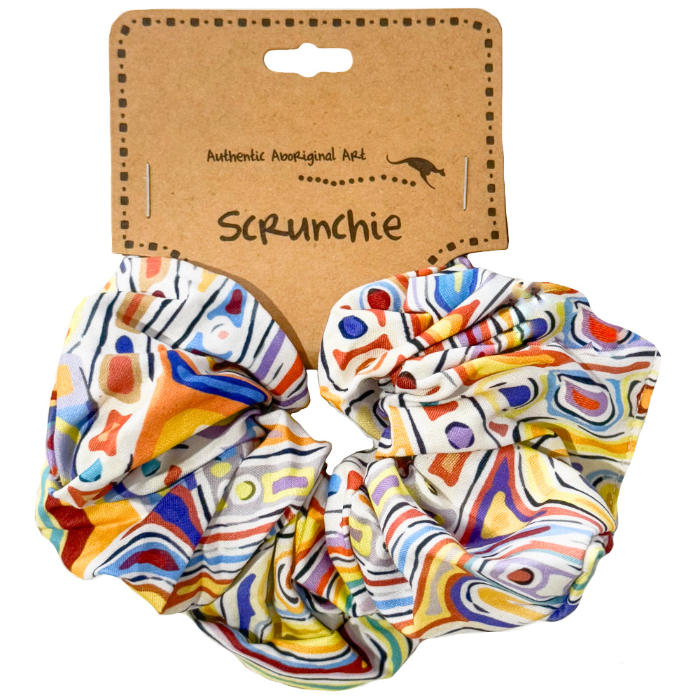 15 x HAIR SCRUNCHIES, HAIR TIES - ABORIGINAL ART - AUSTRALIA, INDIGENOUS, SOUVENIR, GIFT