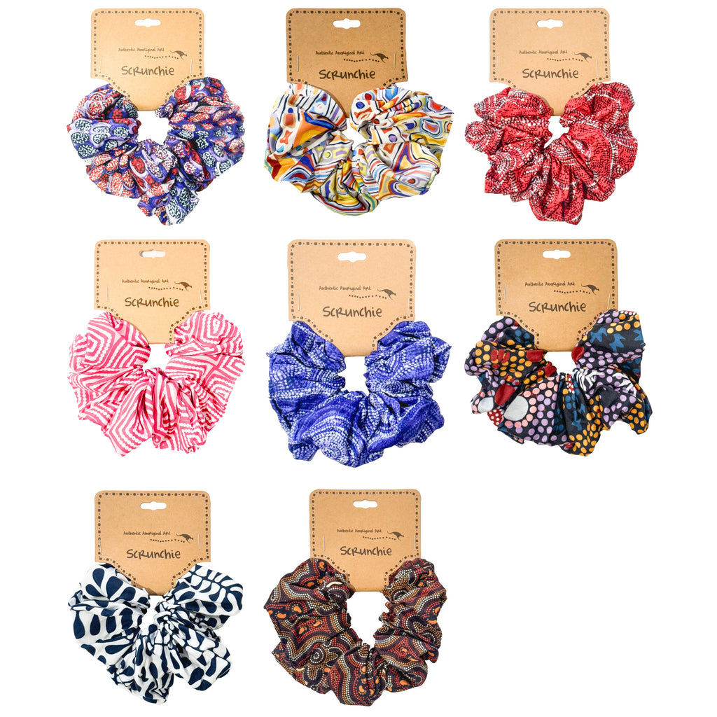 15 x HAIR SCRUNCHIES, HAIR TIES - ABORIGINAL ART - AUSTRALIA, INDIGENOUS, SOUVENIR, GIFT