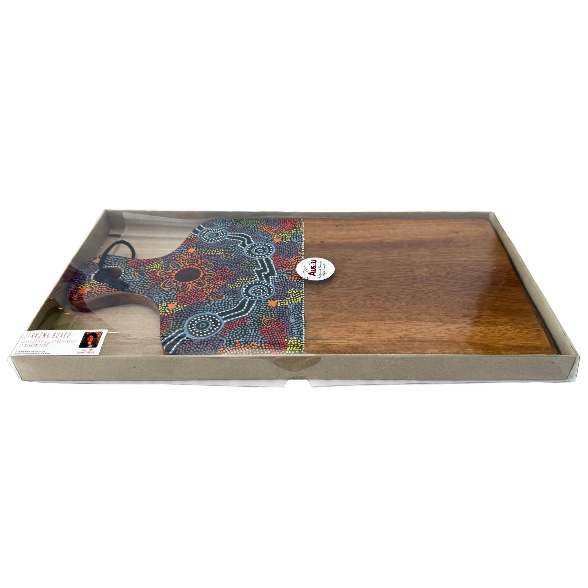 Wooden Serving Board (Gift Boxed) - Timber - Australia, Aboriginal - Women Gathering at Waterholes