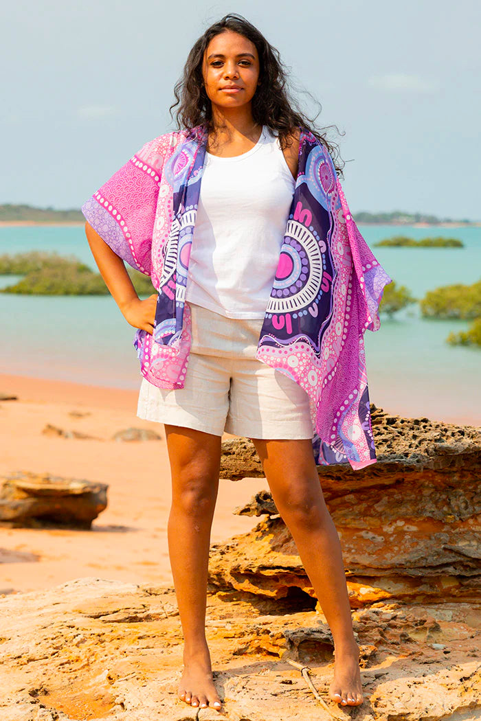 LADIES SHAWL - ABORIGINAL ART - LIGHTWEIGHT - A WOMANS CONNECTION - AUSTRALIA, INDIGENOUS, SOUVENIR, GIFT, SCARF, BEACH TOP