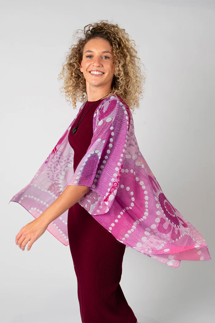 LADIES SHAWL - ABORIGINAL ART - LIGHTWEIGHT - BACK TO COUNTRY - AUSTRALIA, INDIGENOUS, SOUVENIR, GIFT, SCARF, BEACH TOP