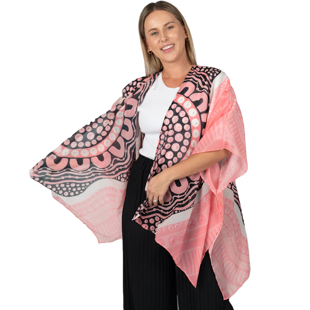 LADIES SHAWL - ABORIGINAL ART - LIGHTWEIGHT - BOOBIE SISTA - AUSTRALIA, INDIGENOUS, SOUVENIR, GIFT, SCARF, BEACH TOP