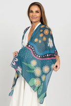 LADIES SHAWL - ABORIGINAL ART - LIGHTWEIGHT - BUSH TUCKER GATHERING - AUSTRALIA, INDIGENOUS, SOUVENIR, GIFT, SCARF, BEACH TOP