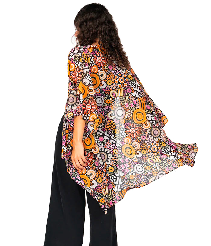 LADIES SHAWL - ABORIGINAL ART - LIGHTWEIGHT - EASTERN MAAR - AUSTRALIA, INDIGENOUS, SOUVENIR, GIFT, SCARF, BEACH TOP