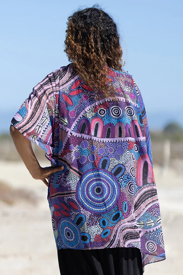 LADIES SHAWL - ABORIGINAL ART - LIGHTWEIGHT - GRANDMOTHER'S COUNTRY No.5 - AUSTRALIA, INDIGENOUS, SOUVENIR, GIFT, SCARF, BEACH TOP