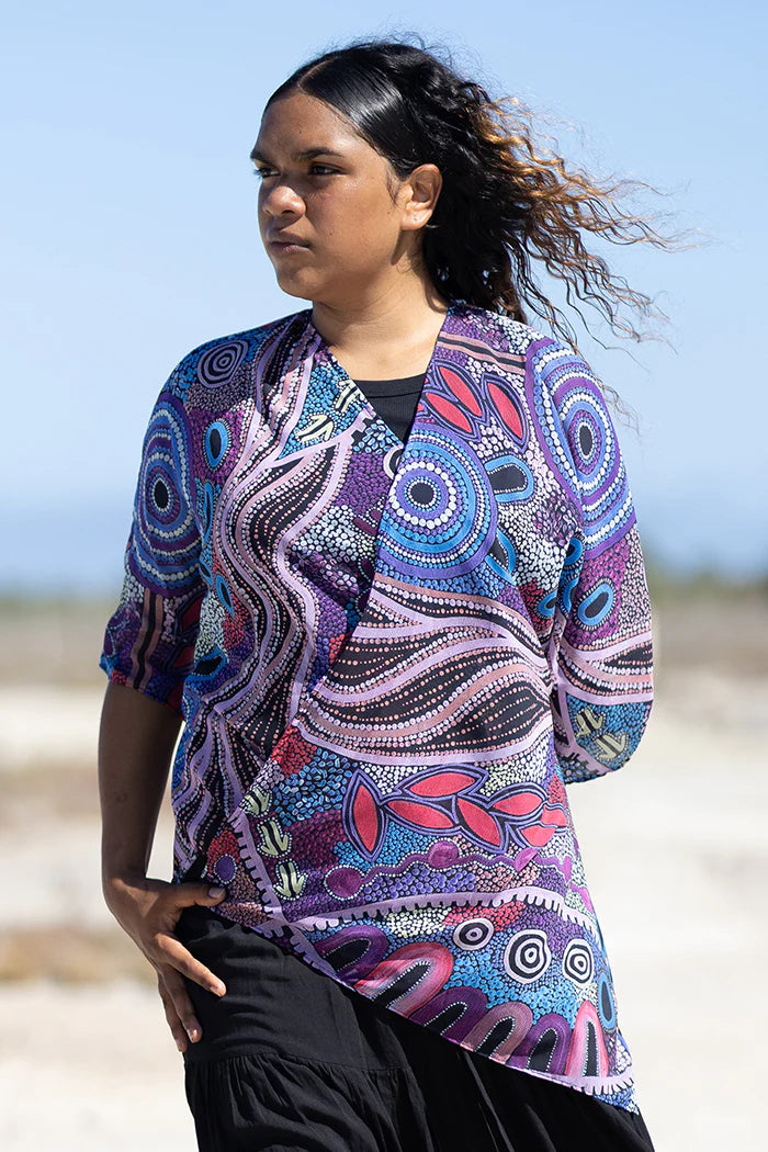 LADIES SHAWL - ABORIGINAL ART - LIGHTWEIGHT - GRANDMOTHER'S COUNTRY No.5 - AUSTRALIA, INDIGENOUS, SOUVENIR, GIFT, SCARF, BEACH TOP