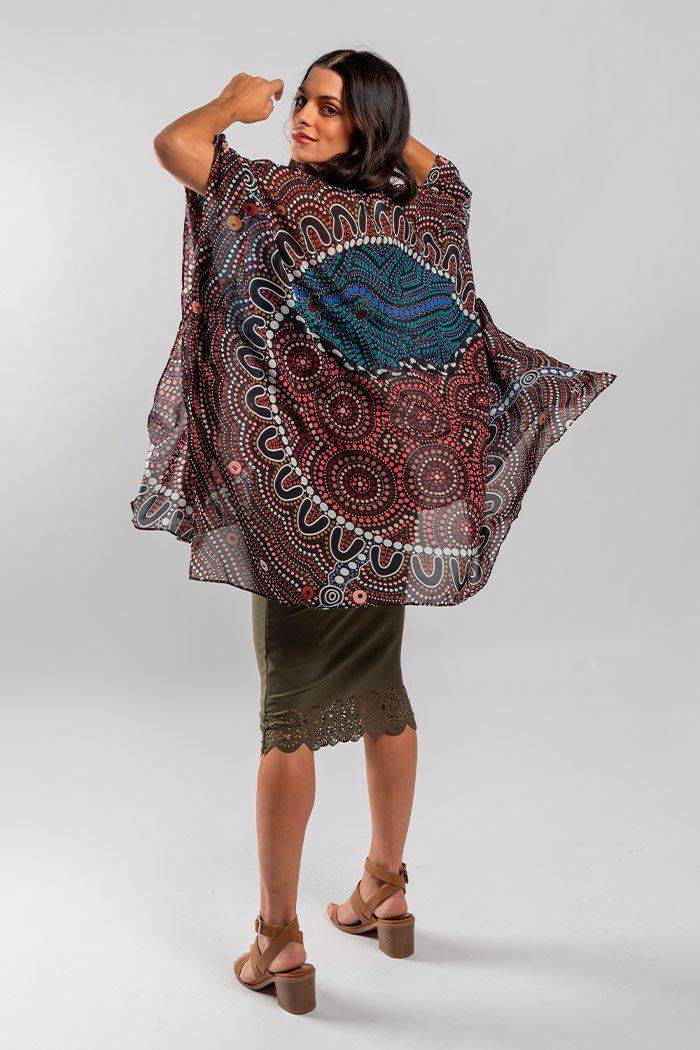 LADIES SHAWL - ABORIGINAL ART - LIGHTWEIGHT - HEAL OUR NURA - AUSTRALIA, INDIGENOUS, SOUVENIR, GIFT, SCARF, BEACH TOP
