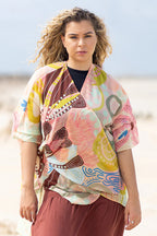 LADIES SHAWL - ABORIGINAL ART - LIGHTWEIGHT - KINDLING - AUSTRALIA, INDIGENOUS, SOUVENIR, GIFT, SCARF, BEACH TOP