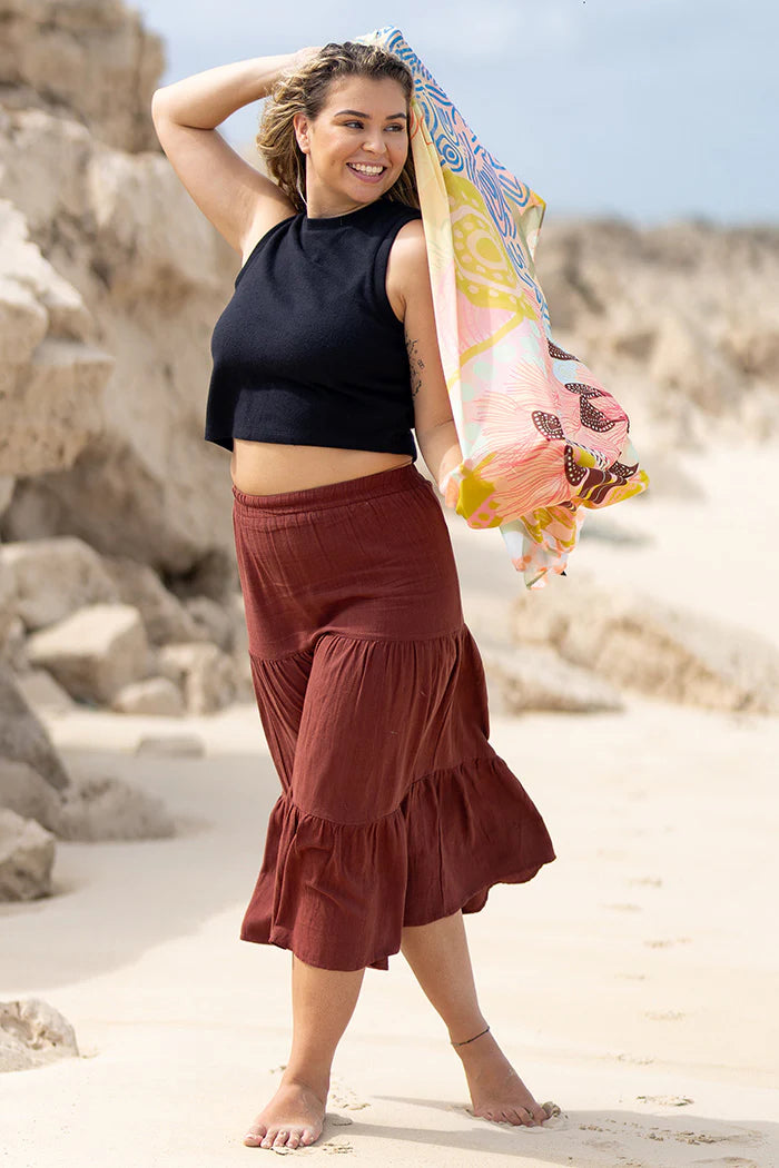 LADIES SHAWL - ABORIGINAL ART - LIGHTWEIGHT - KINDLING - AUSTRALIA, INDIGENOUS, SOUVENIR, GIFT, SCARF, BEACH TOP