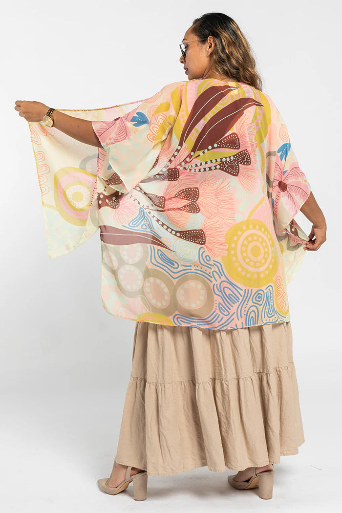 LADIES SHAWL - ABORIGINAL ART - LIGHTWEIGHT - KINDLING - AUSTRALIA, INDIGENOUS, SOUVENIR, GIFT, SCARF, BEACH TOP