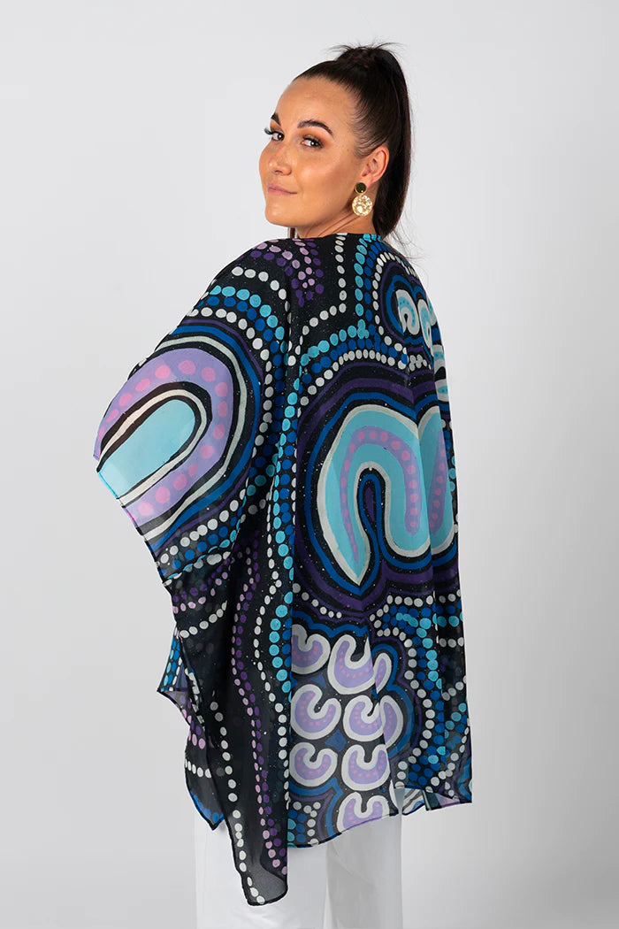 LADIES SHAWL - ABORIGINAL ART - LIGHTWEIGHT - KOORROOKEE GRANDMOTHER - AUSTRALIA, INDIGENOUS, SOUVENIR, GIFT, SCARF, BEACH TOP