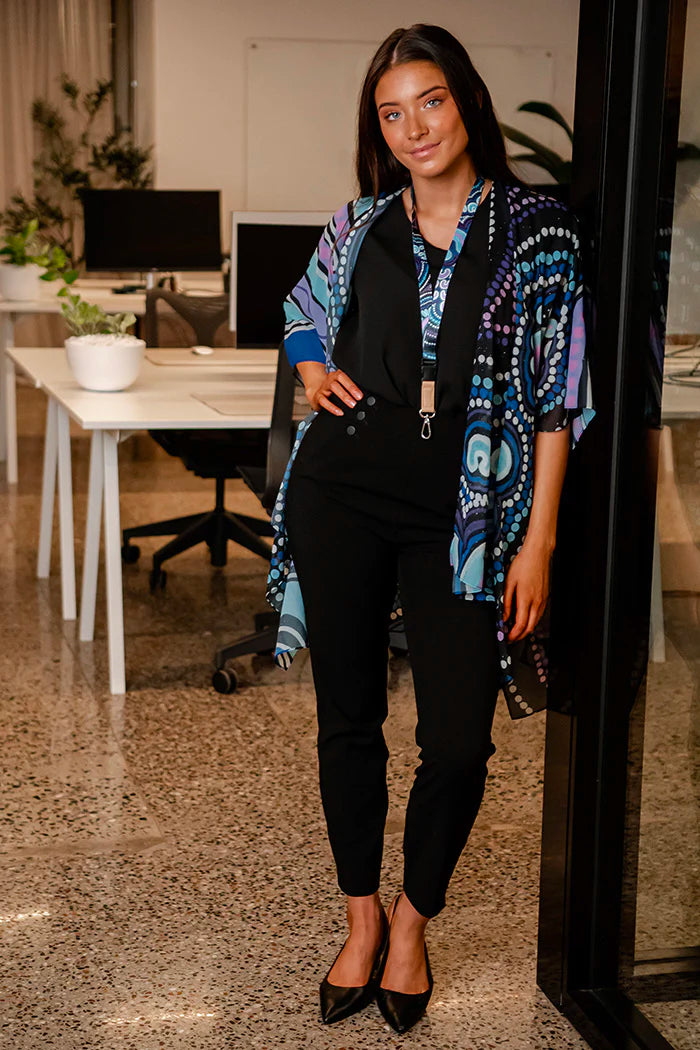 LADIES SHAWL - ABORIGINAL ART - LIGHTWEIGHT - KOORROOKEE GRANDMOTHER - AUSTRALIA, INDIGENOUS, SOUVENIR, GIFT, SCARF, BEACH TOP