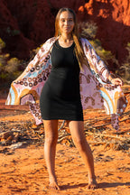 LADIES SHAWL - ABORIGINAL ART - LIGHTWEIGHT - THE TIME IS NOW - AUSTRALIA, INDIGENOUS, SOUVENIR, GIFT, SCARF, BEACH TOP