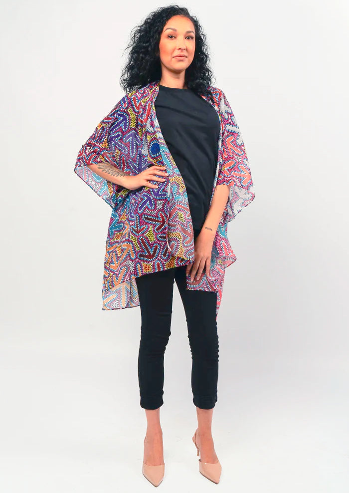 LADIES SHAWL - ABORIGINAL ART - LIGHTWEIGHT - YANKIRRI WARDILYKA - AUSTRALIA, INDIGENOUS, SOUVENIR, GIFT, SCARF, BEACH TOP